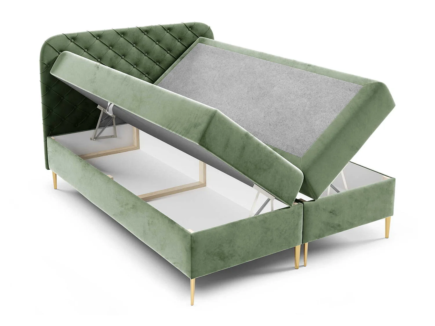 Łóżko kontynentalne 200x200 Elara, chesterfield, z pojemnikiem i materacem H3, khaki