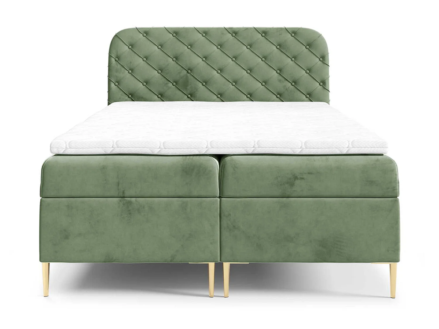 Łóżko kontynentalne 140x200 Elara, chesterfield, z pojemnikiem i materacem H3, khaki