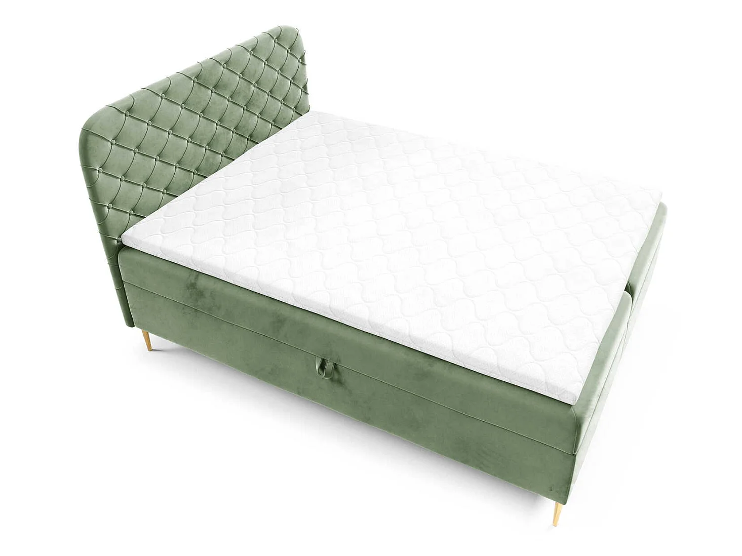 Łóżko kontynentalne 160x200 Elara, chesterfield, z pojemnikiem i materacem H3, khaki
