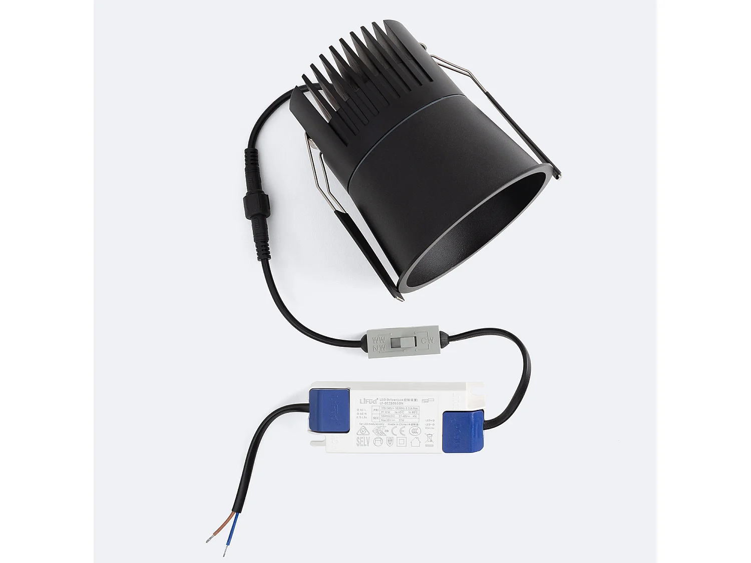 Foco Downlight LED 24W Corte Ø 90 mm Deep 4000K Negro Blanco Neutro