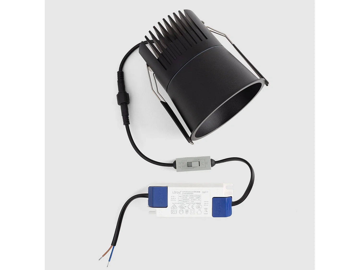 Downlight LED 24W Foro Ø 90 mm Profondità 4000K Nero Bianco Naturale