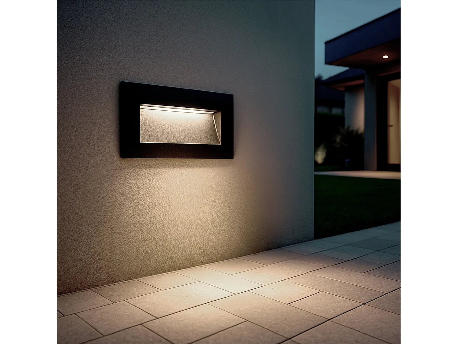 Baliza Exterior LED 4W Empotrable Pared Rectangular Aluminio y Cristal Edulis 2700K Negro Blanco Cálido