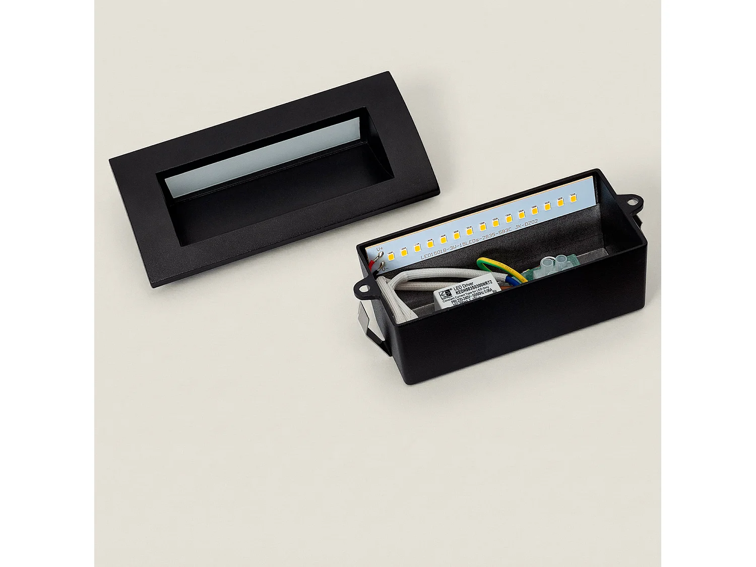 Baliza Exterior LED 4W Empotrable Pared Rectangular Aluminio y Cristal Edulis 2700K Negro Blanco Cálido