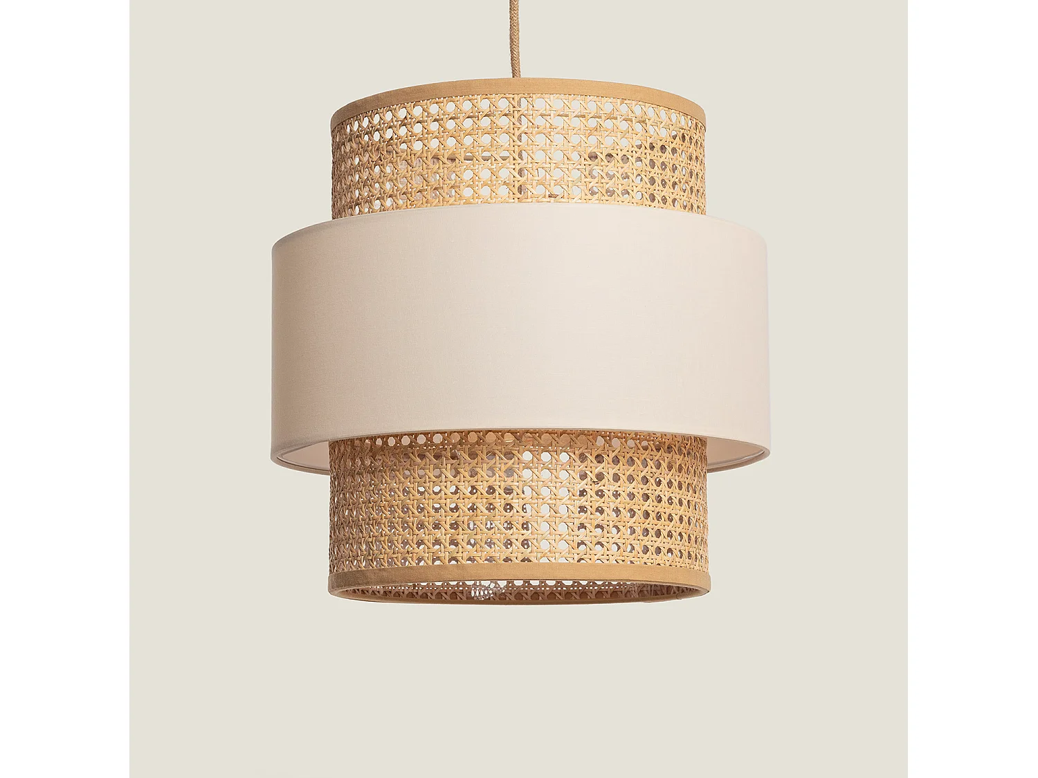 Lámpara Colgante Ratán y Tela Amaia Beige