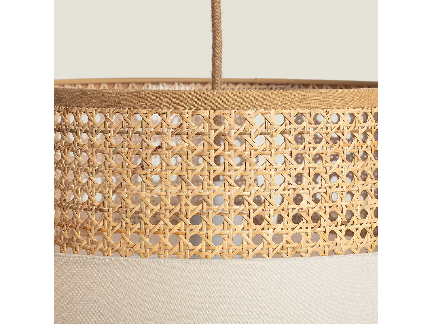 Lámpara Colgante Ratán y Tela Amaia Beige