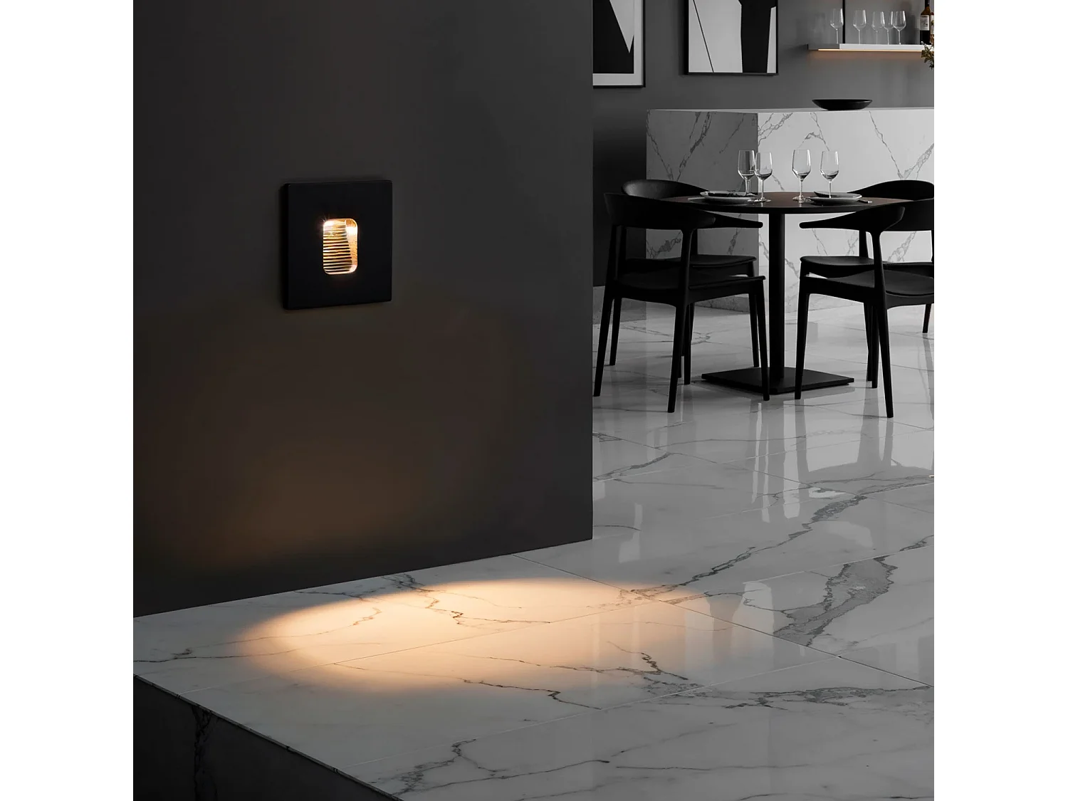 Baliza Exterior LED 2W Empotrable Pared Cuadrado Olite 2700K Negro Blanco Cálido