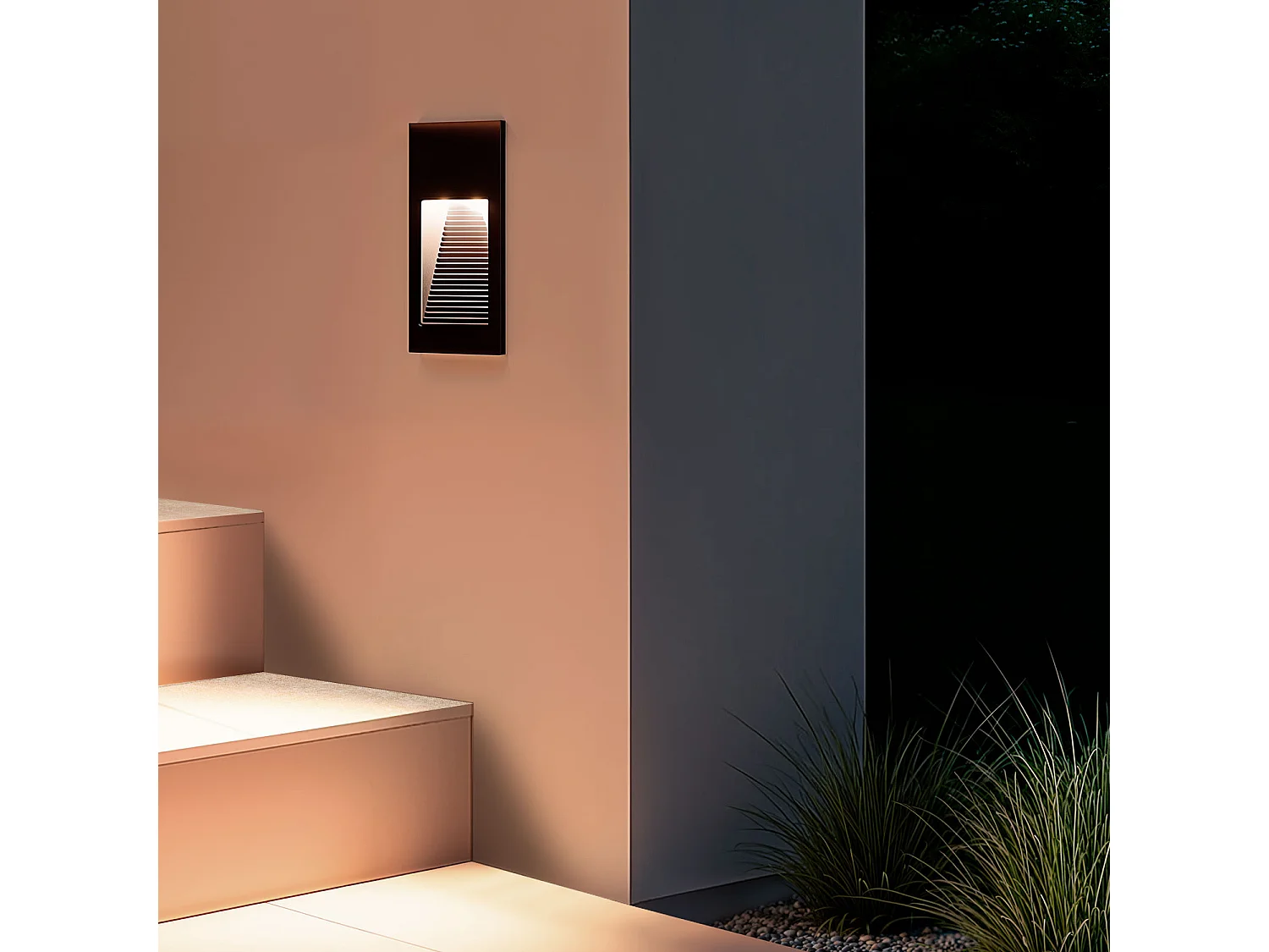 Baliza Exterior LED 5W Empotrable Pared Aluminio Olite 2700K Negro Blanco Cálido