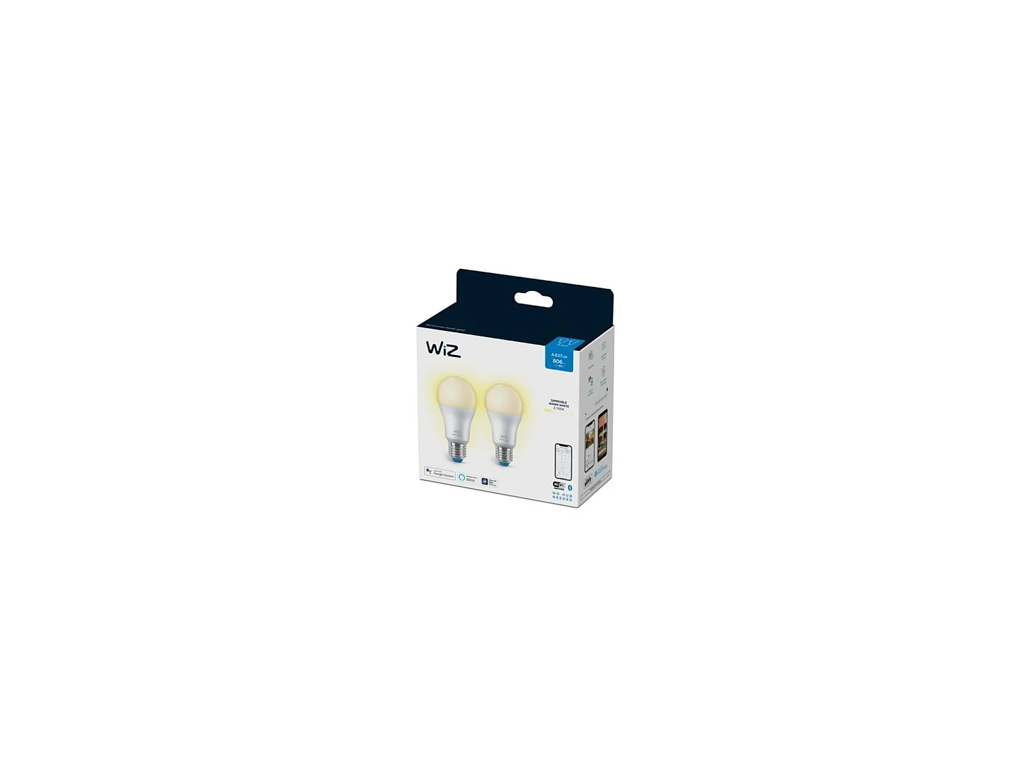 Pack 2 Ampoules LED Intelligentes WiFi + Bluetooth E27 A60 Dimmable WiZ 8W 2700K Blanc chaud