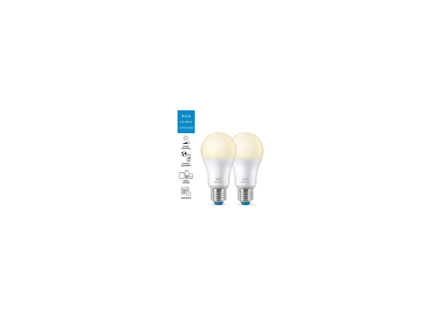 Pack 2 Ampoules LED Intelligentes WiFi + Bluetooth E27 A60 Dimmable WiZ 8W 2700K Blanc chaud