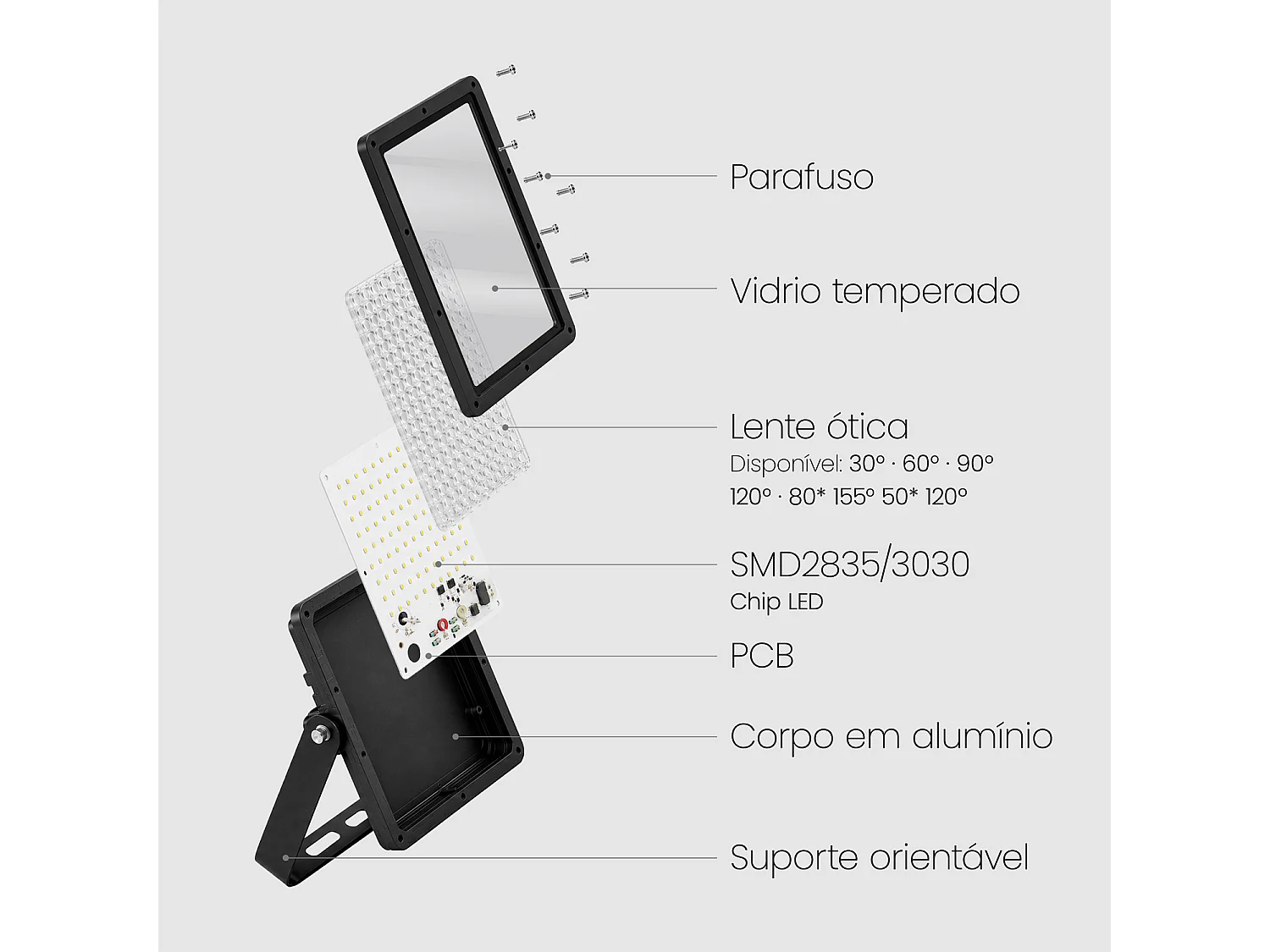 Foco Proyector LED 100W Regulable 0-10V 170 lm/W IP65 ELEGANCE Slim PRO Negro 3000K Blanco Cálido Asimétrica 30ºx90º