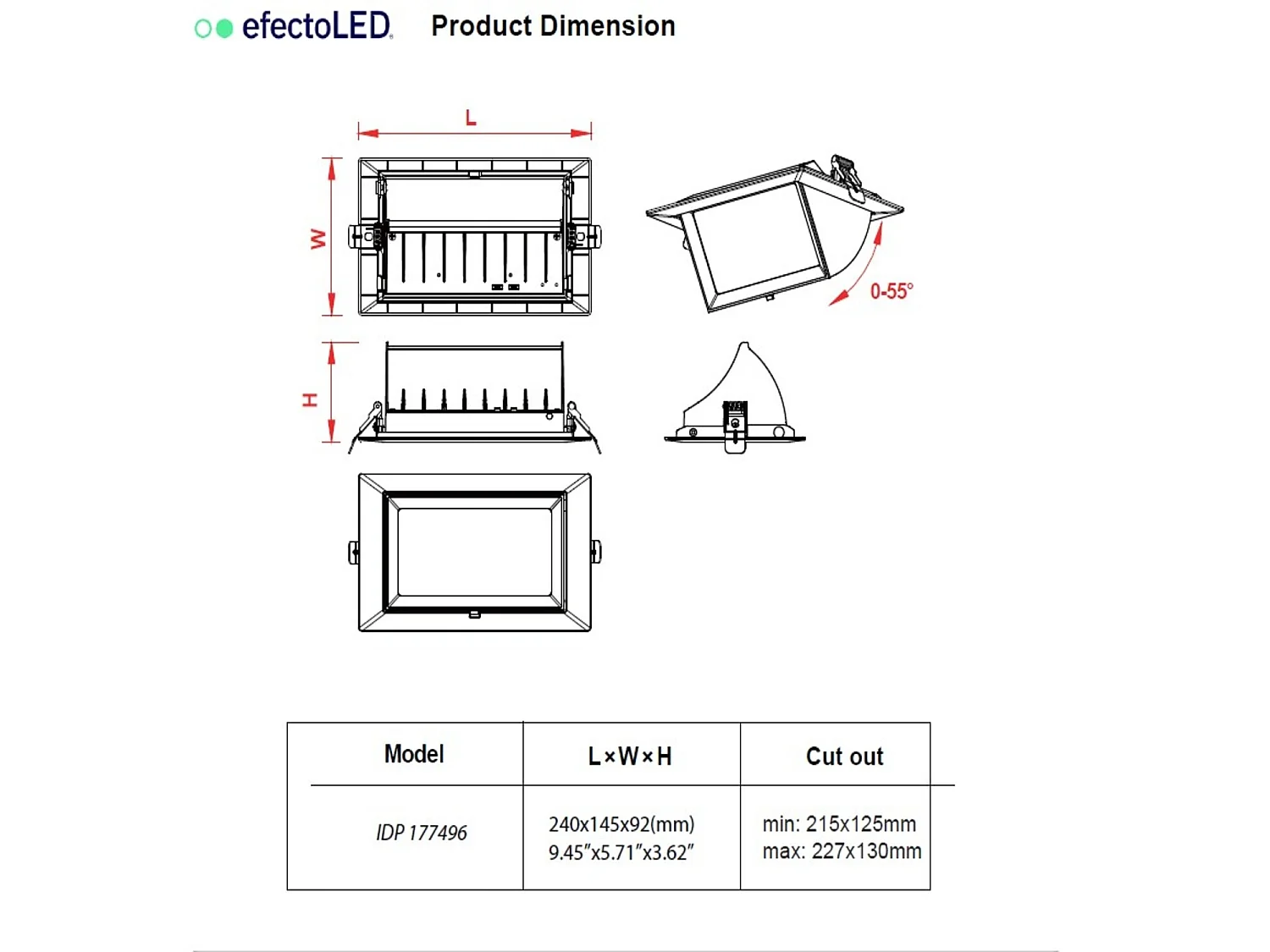 Downlight Orientable Rectangulaire LED  Noir  4000K Blanc neutre 60 W