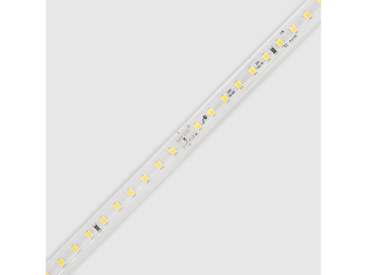 Ruban LED Dimmable 220V SMD 120 LED/m Couleur 8.5W/m Largeur 12mm Coupe 20cm IP65 Sur Mesure 2700K Blanc chaud 10 m