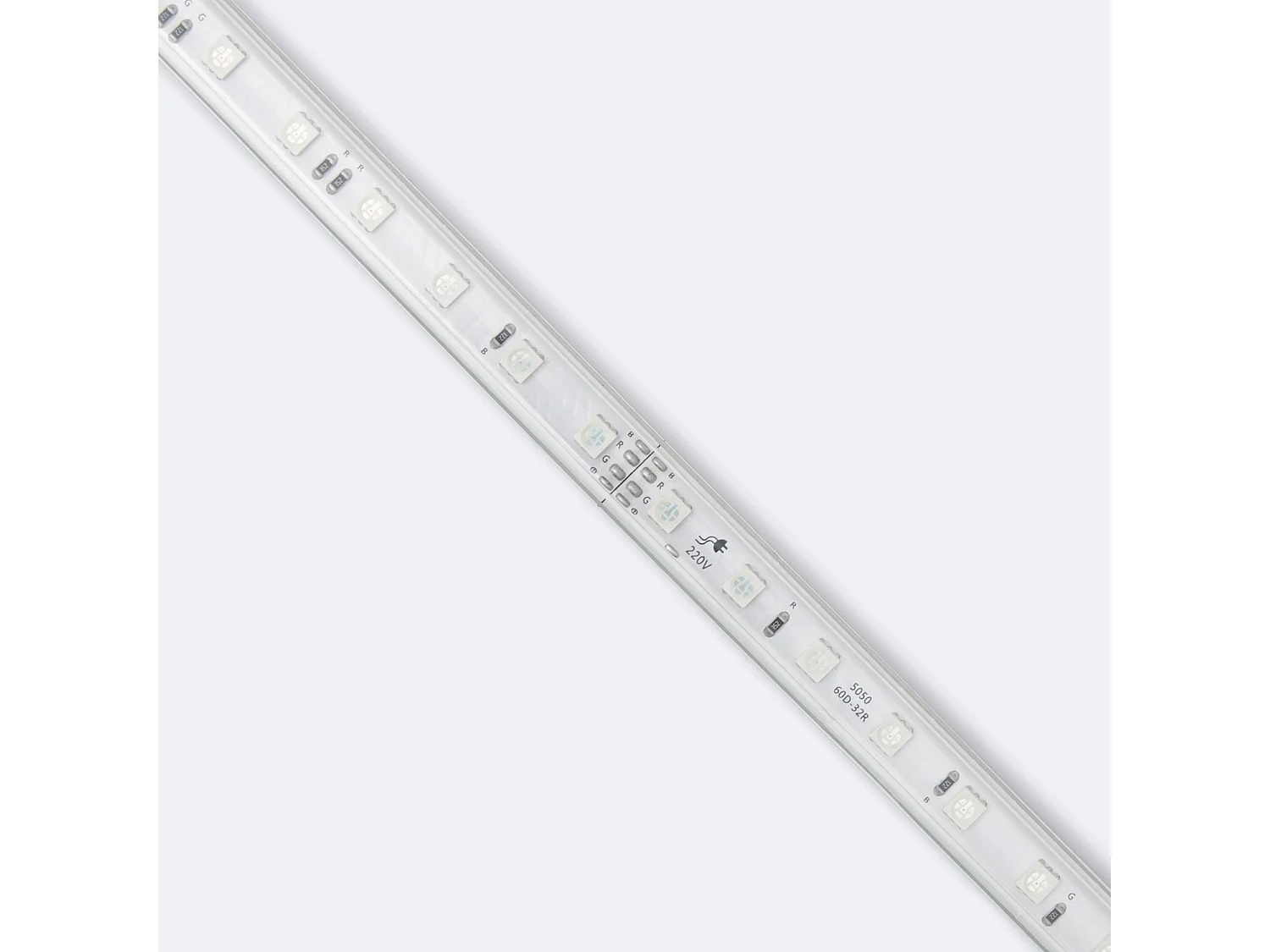 Ruban LED RGB 220V SMD 60 LED/m BOBINE 50m 9,5W/m Largeur 14,5mm Coupe 100cm IP65 avec Télécommande IR RGB