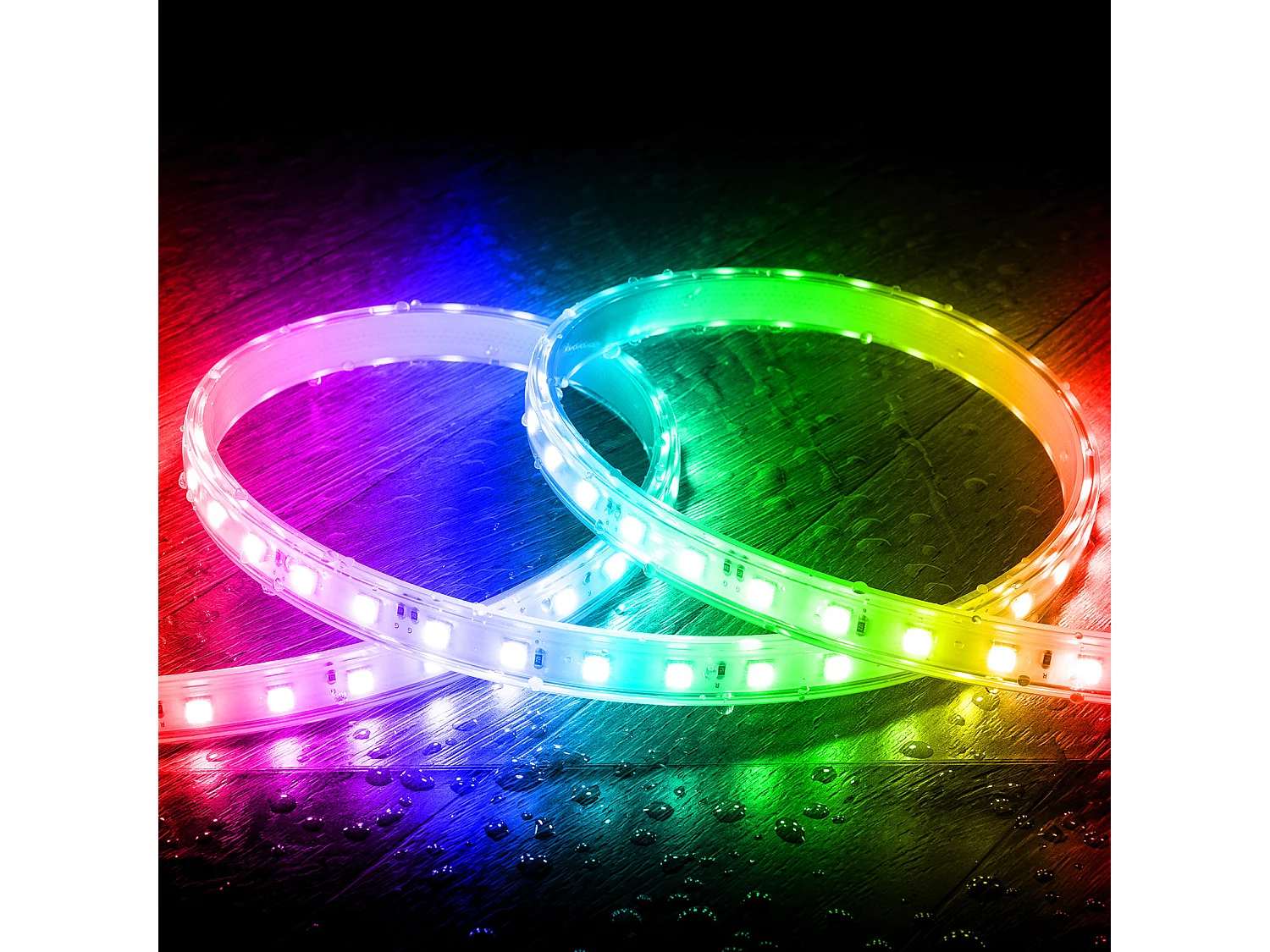 Ruban LED RGB 220V SMD 60 LED/m BOBINE 50m 9,5W/m Largeur 14,5mm Coupe 100cm IP65 avec Télécommande IR RGB