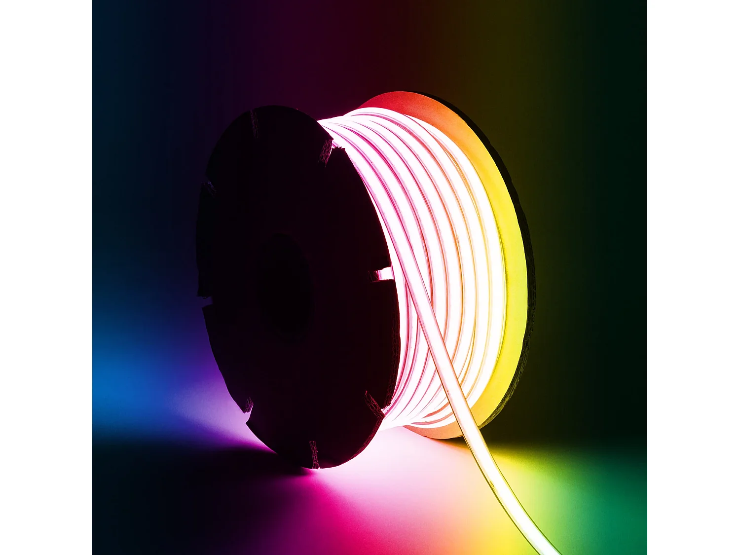 Tira LED RGB 220V WCOB 420 LED/m BOBINA 50m 15W/m SILICONE FLEX Ancho 12mm IP65 Corte 50cm Mando IR