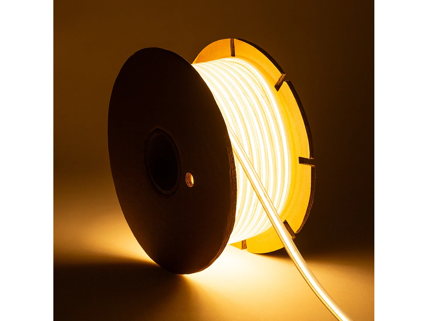 Ruban LED Dimmable 220V COB Auto-Redressement 320 LED/m BOBINE 50m 14W/m 1120lm/m SILICONE FLEX Largeur 10mm Coupe 25cm IP65 2700K Blanc chaud
