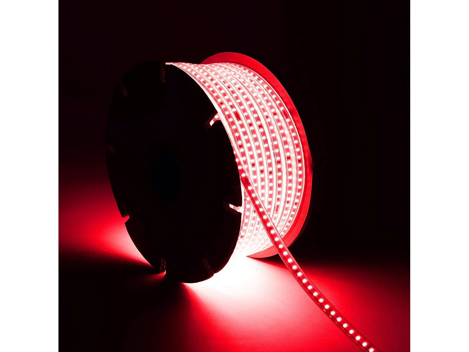 Tira LED Regulable 220V SMD 120 LED/m BOBINA 50m 8.5W/m 850lm/m Ancho 12mm Corte 20cm IP65 Rojo