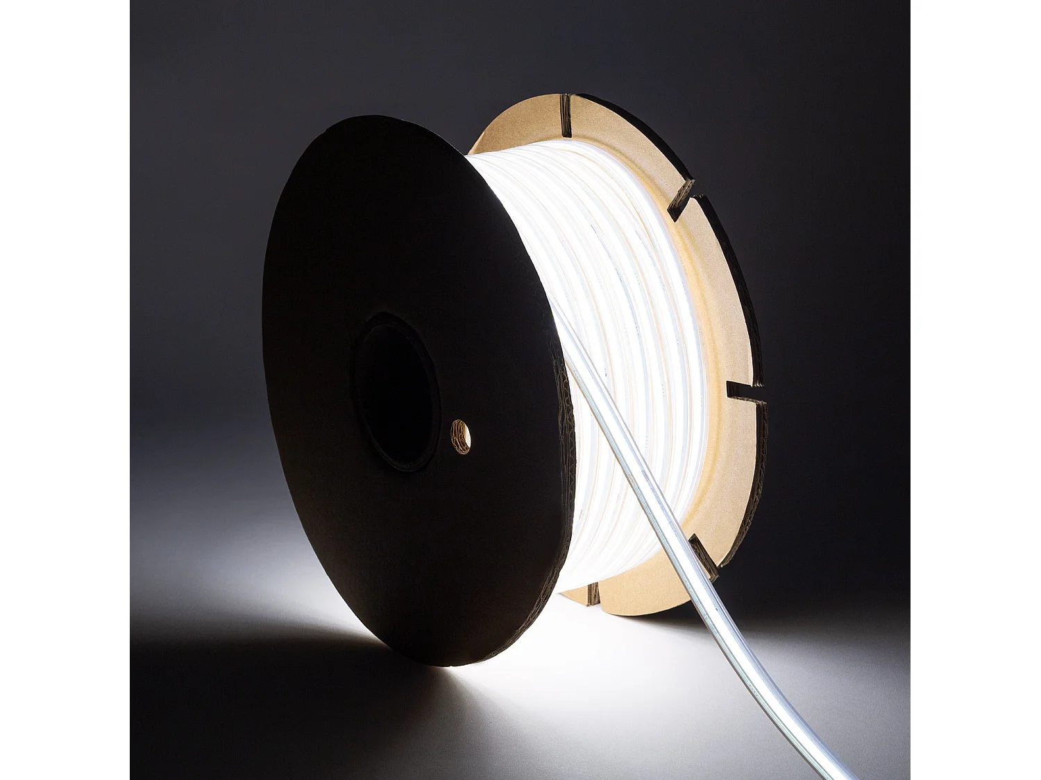 Striscia LED Regolabile 220V COB Autorettificata 320 LED/m BOBINA 50m 14W/m 1120lm/m SILICONE FLEX Larga 10mm Taglio 25cm IP65 5000K Bianco Freddo