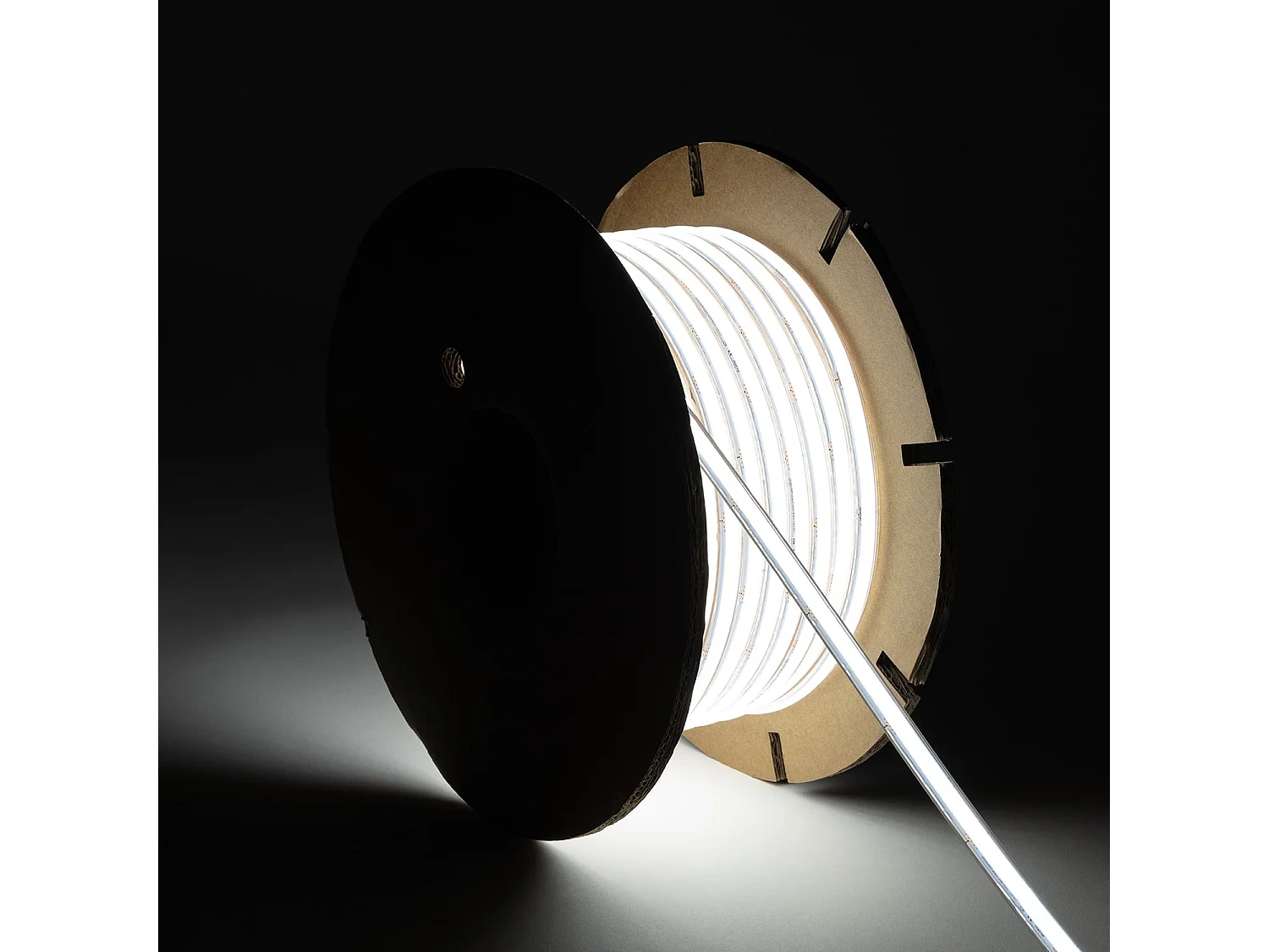 Ruban LED Dimmable 220V WCOB Auto-redressement 260 LED/m BOBINE 50m 15W/m 1350lm/m SILICONE FLEX Largeur 10mm IP65 Coupe 5cm 5000K Blanc froid
