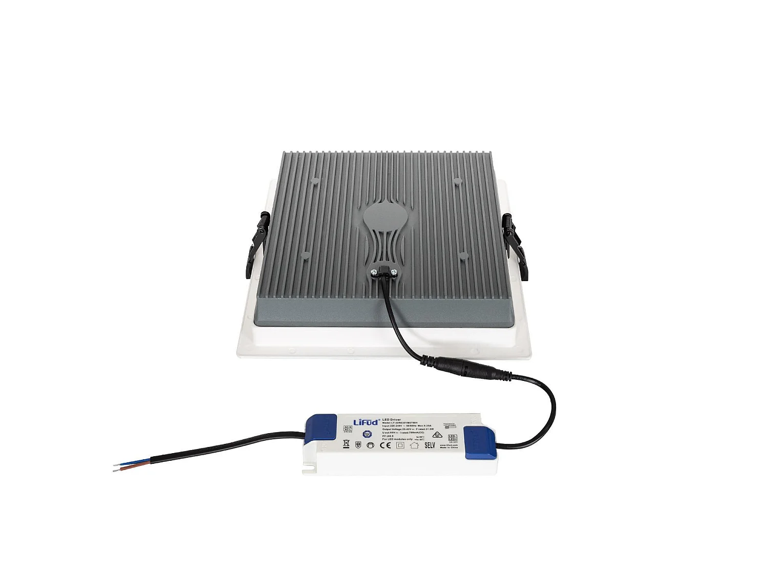 Downlight LED 30W Carré  Aero 130 lm/W Microprismatique  Coupe 210x210 mm 3000K - 4000K - 6000K Sélectionnable (chaud-neutre-froid)