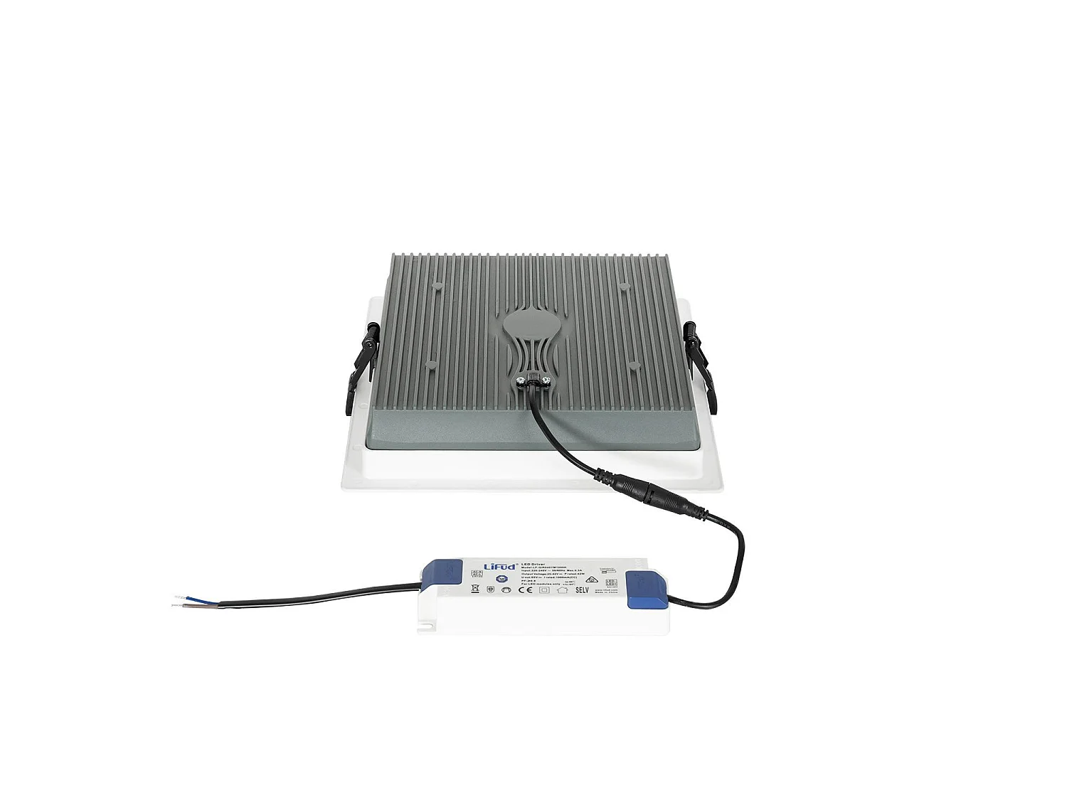 Downlight LED 40W Carré  Aero 130 lm/W Microprismatique  Coupe 210x210 mm 3000K - 4000K - 6000K Sélectionnable (chaud-neutre-froid)