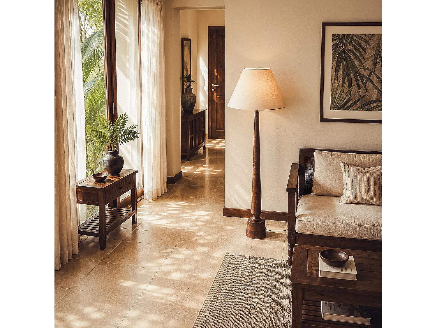 Lámpara de Pie Madera Kehna ILUZZIA Beige