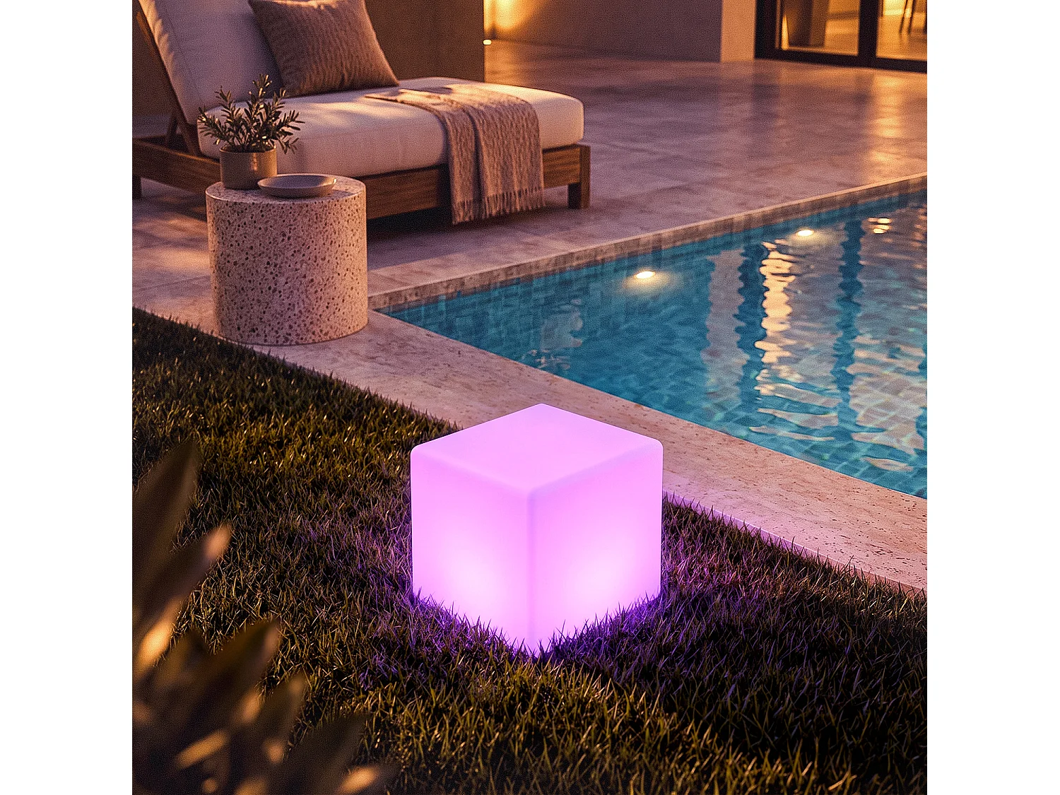 Cubo LED RGBW 30cm Recargable Solar + USB Blanco