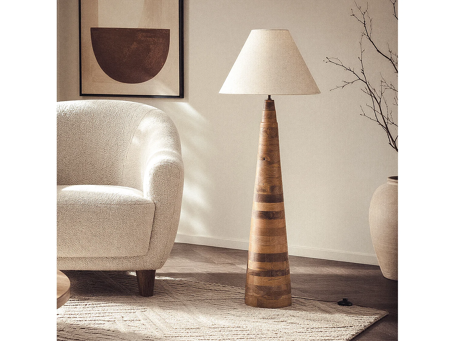 Lámpara de Pie Madera Zeil Rajesh ILUZZIA Beige