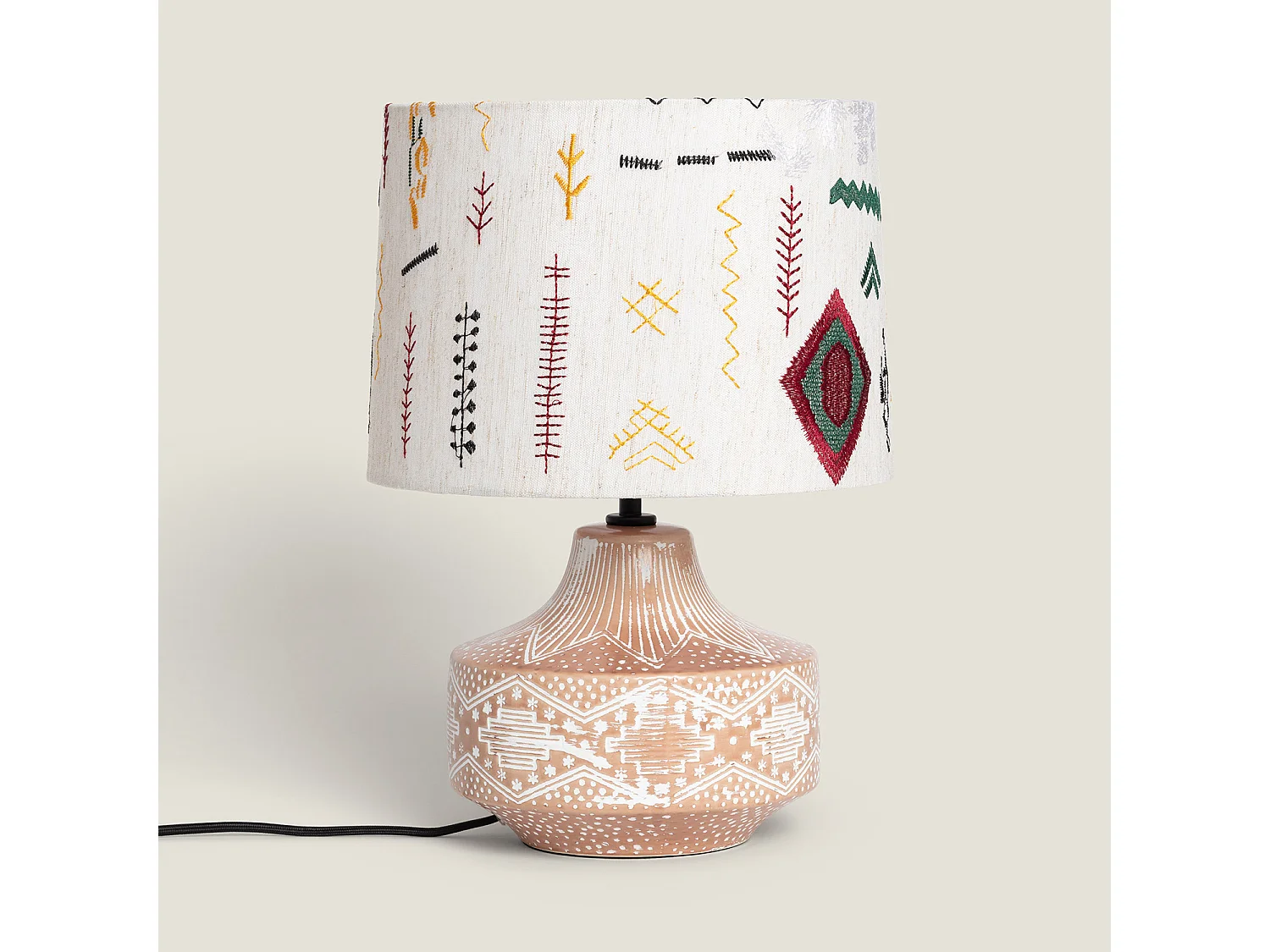 Lámpara de Mesa en Tela y Cerámica Agra Multicolor