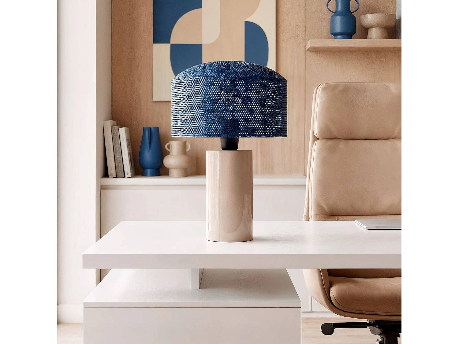 Lámpara de Mesa Metal Kondavil Beige