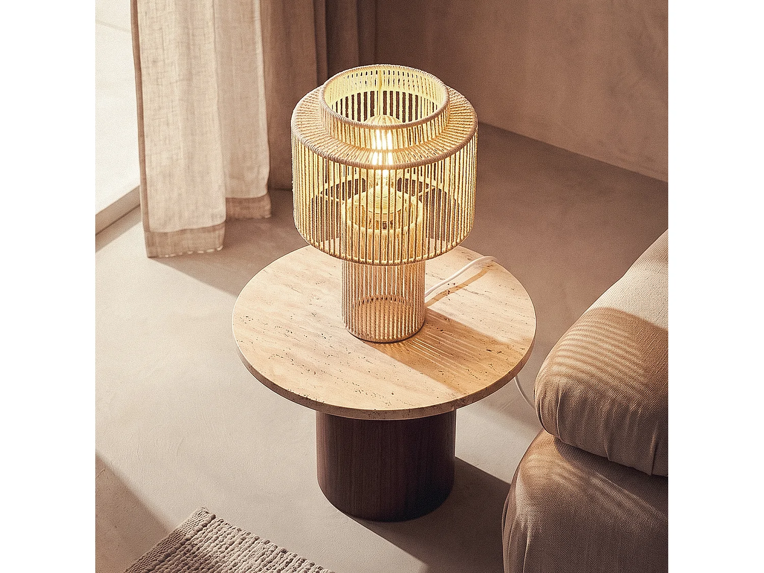 Lámpara de Mesa de Cuerda de Algodón Alma M Beige