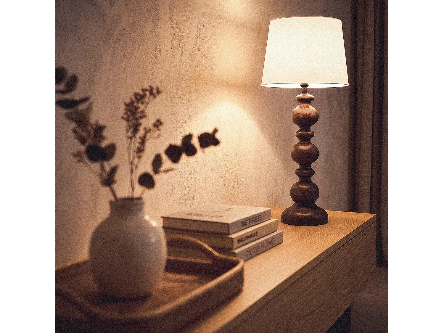 Lámpara de Mesa Madera Zeda Stuvan Blanco
