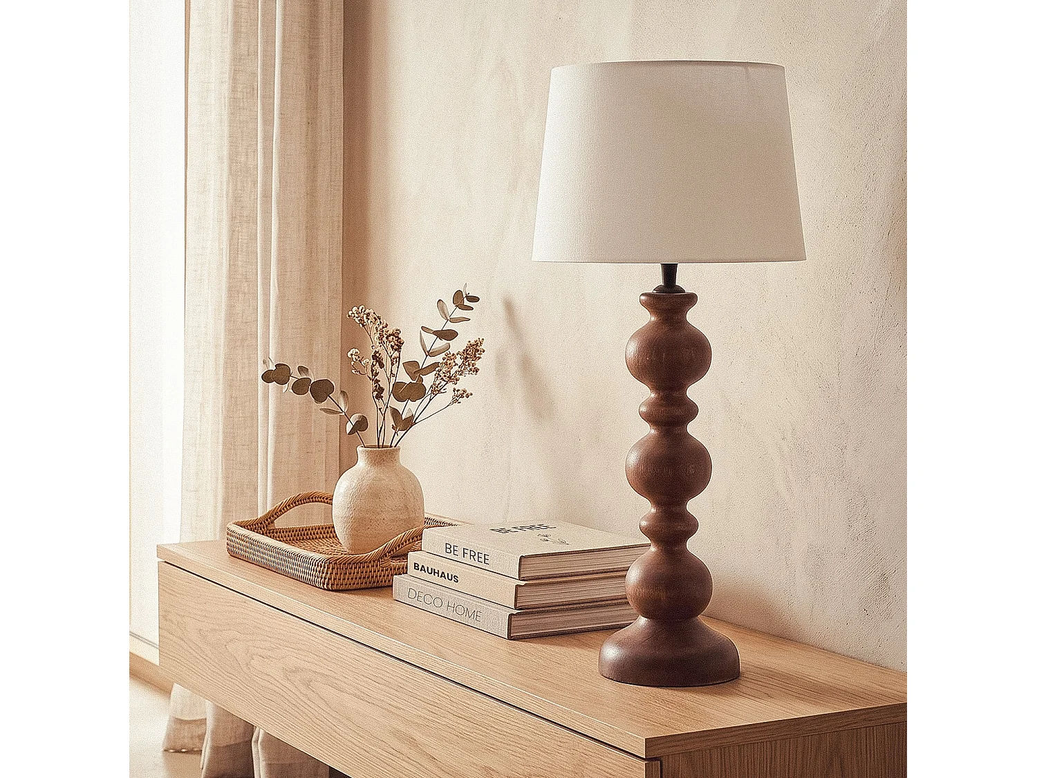 Lámpara de Mesa Madera Zeda Stuvan Blanco