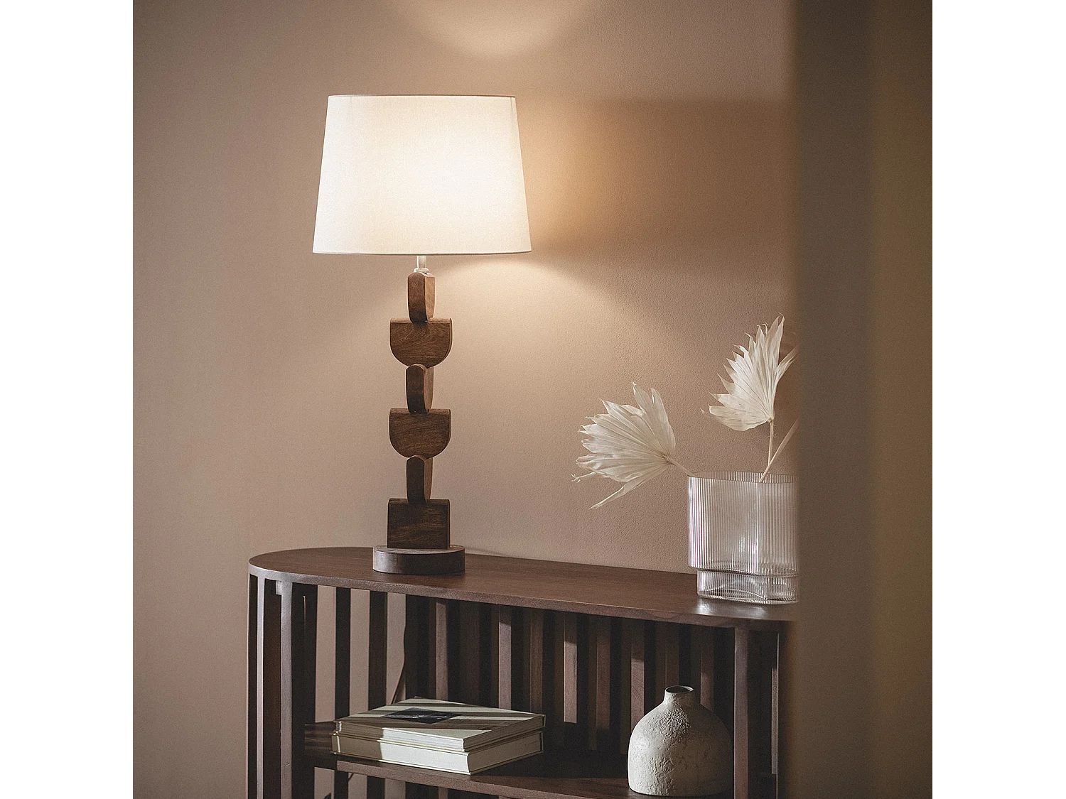 Lámpara de Mesa Madera Dagmar ILUZZIA Blanco