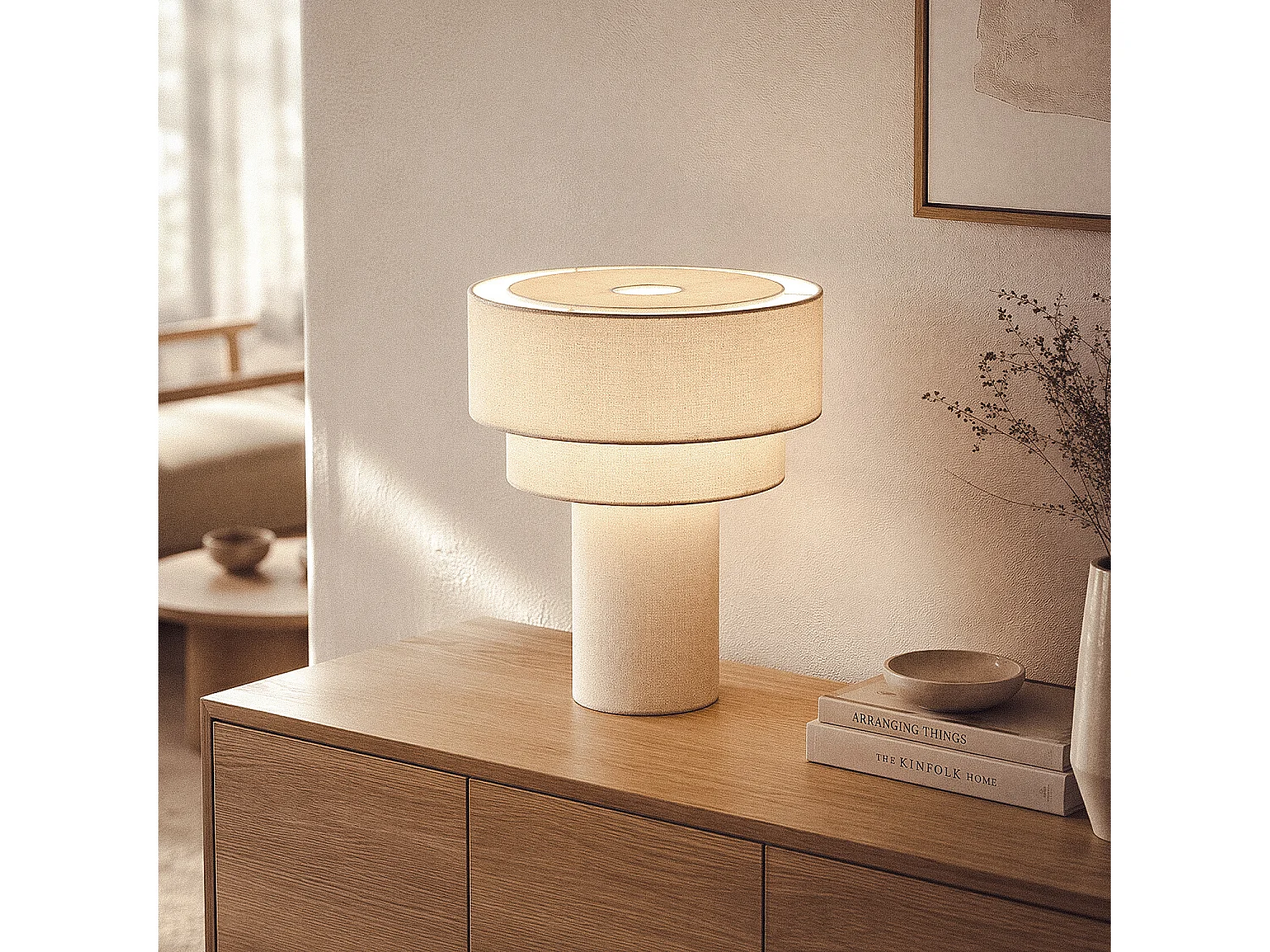 Lámpara de Mesa de Lino Liva Beige ↑35 cm