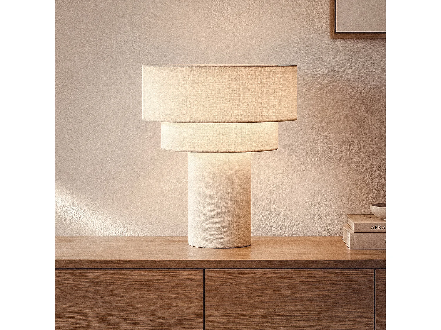 Lámpara de Mesa de Lino Liva Beige ↑35 cm