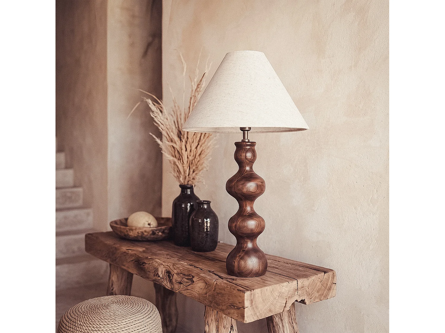 Lámpara de Mesa Madera Anahla ILUZZIA Beige