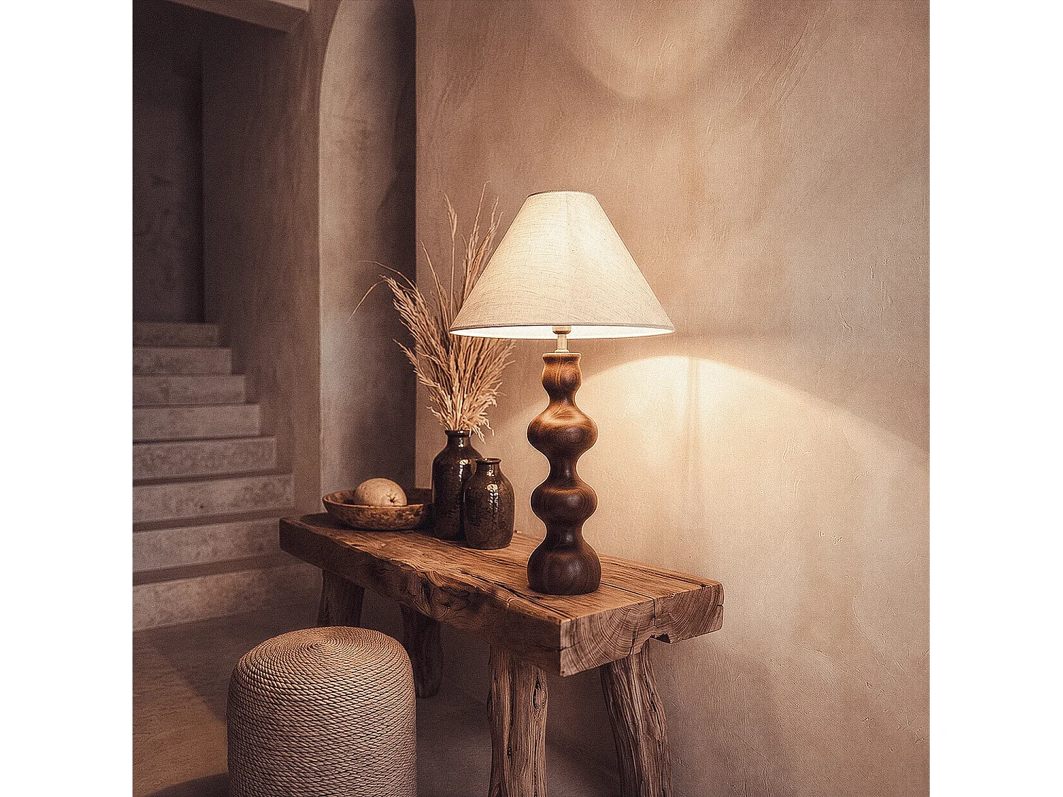 Lámpara de Mesa Madera Anahla ILUZZIA Beige