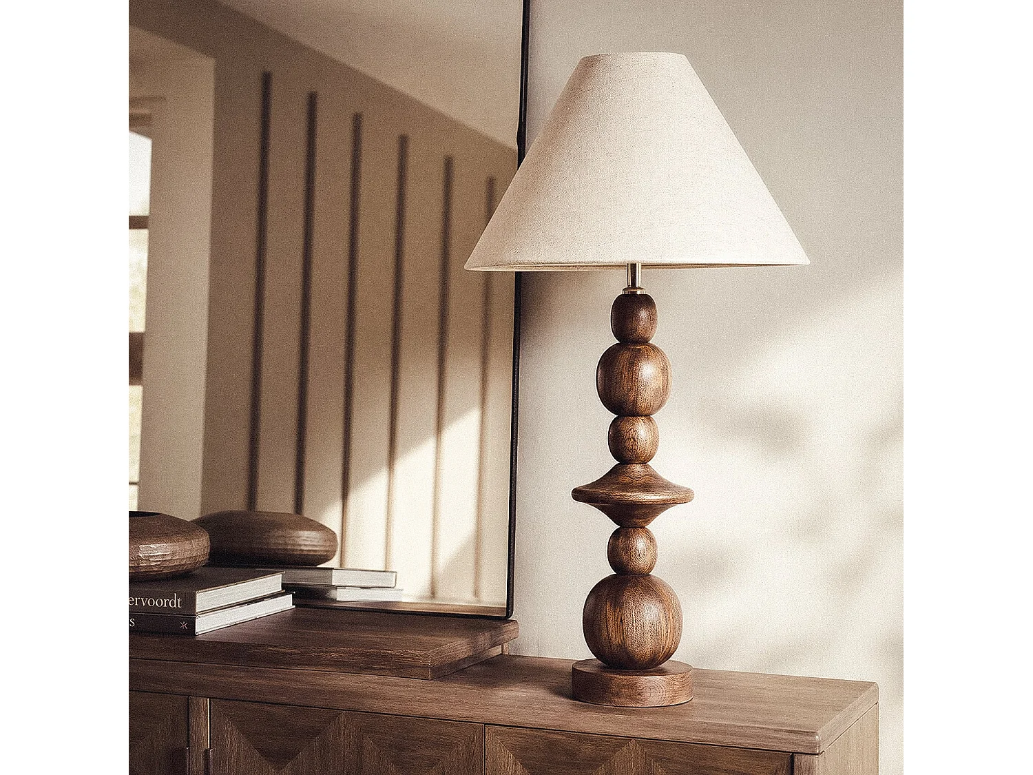 Lámpara de Mesa Madera Tanish ILUZZIA Beige