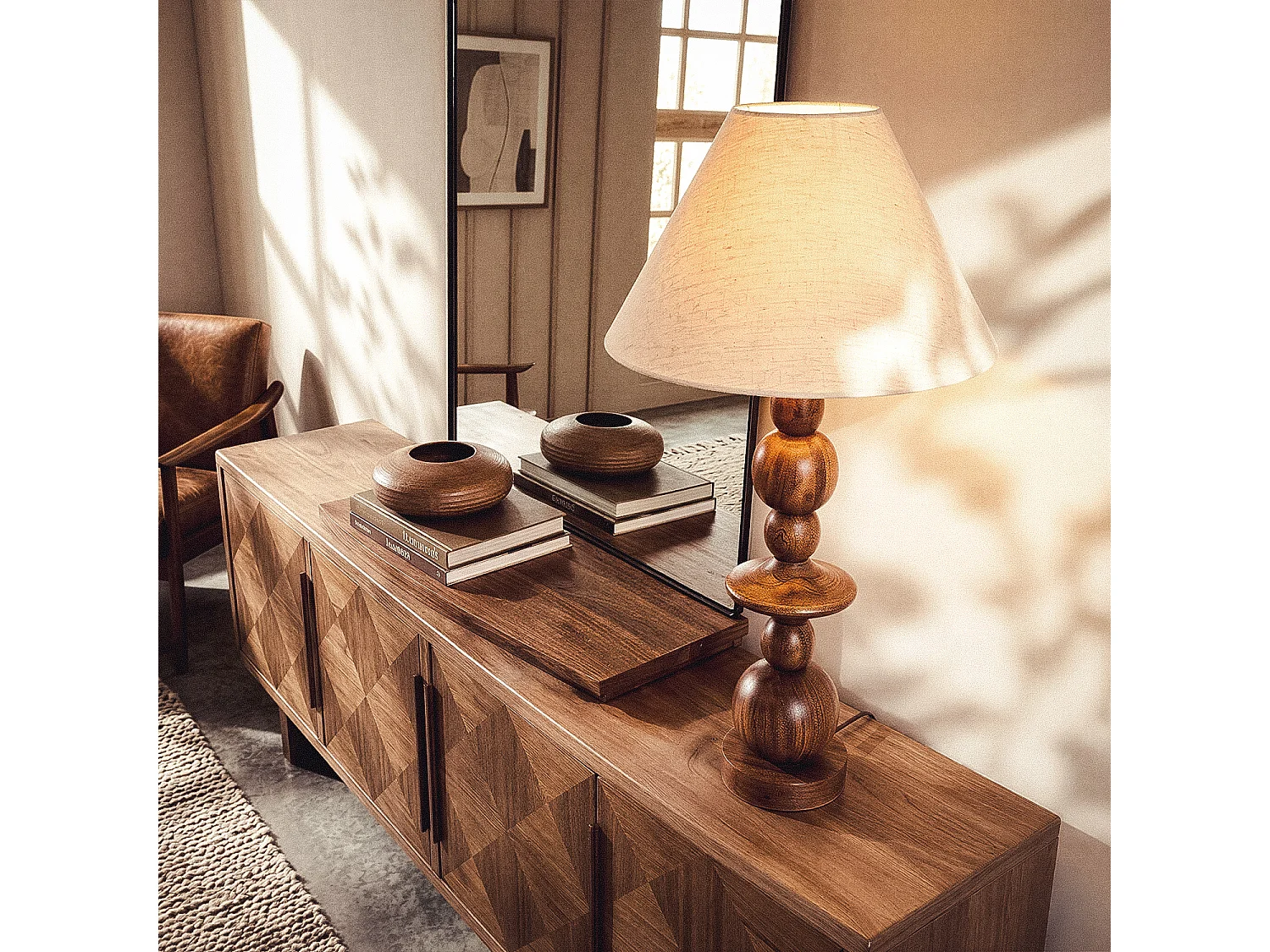 Lámpara de Mesa Madera Tanish ILUZZIA Beige