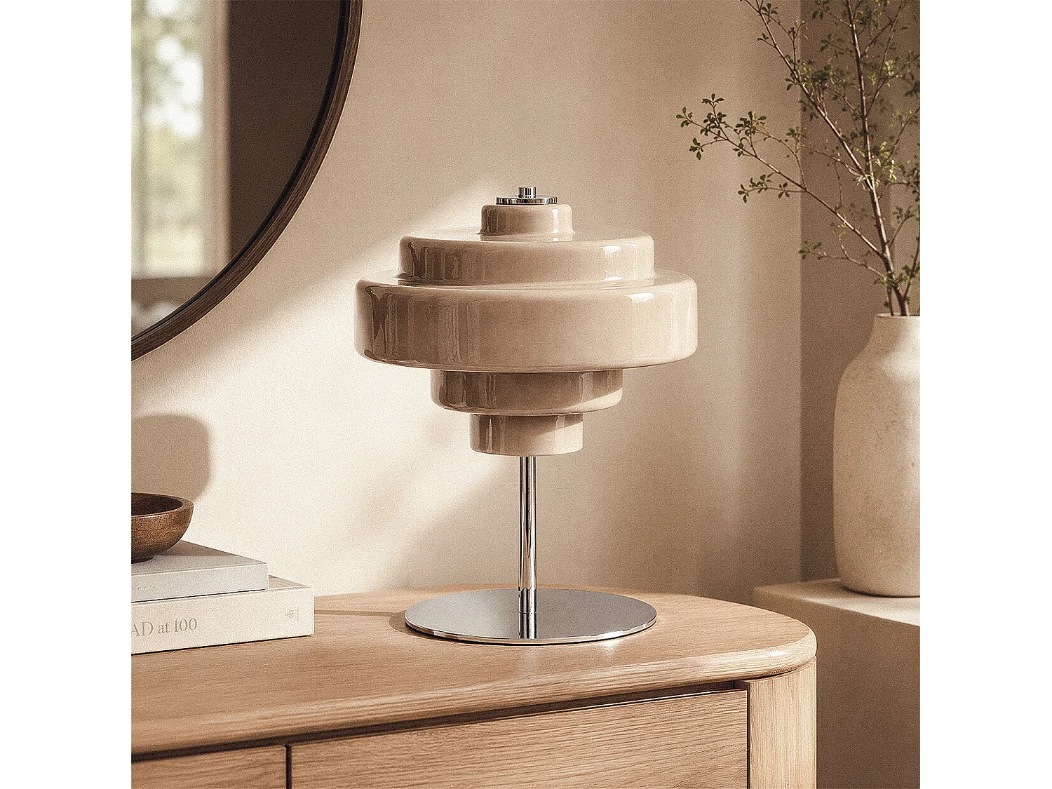 Lámpara de Mesa de Metal y Cristal Nova Marrón ↑40 cm