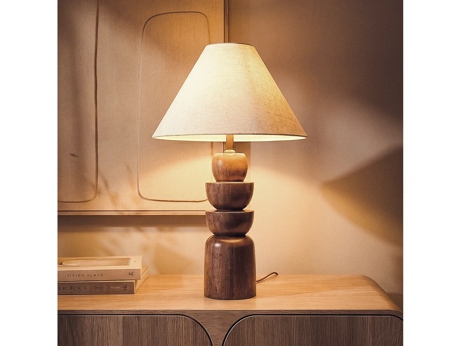 Lámpara de Mesa Madera Adah ILUZZIA Beige