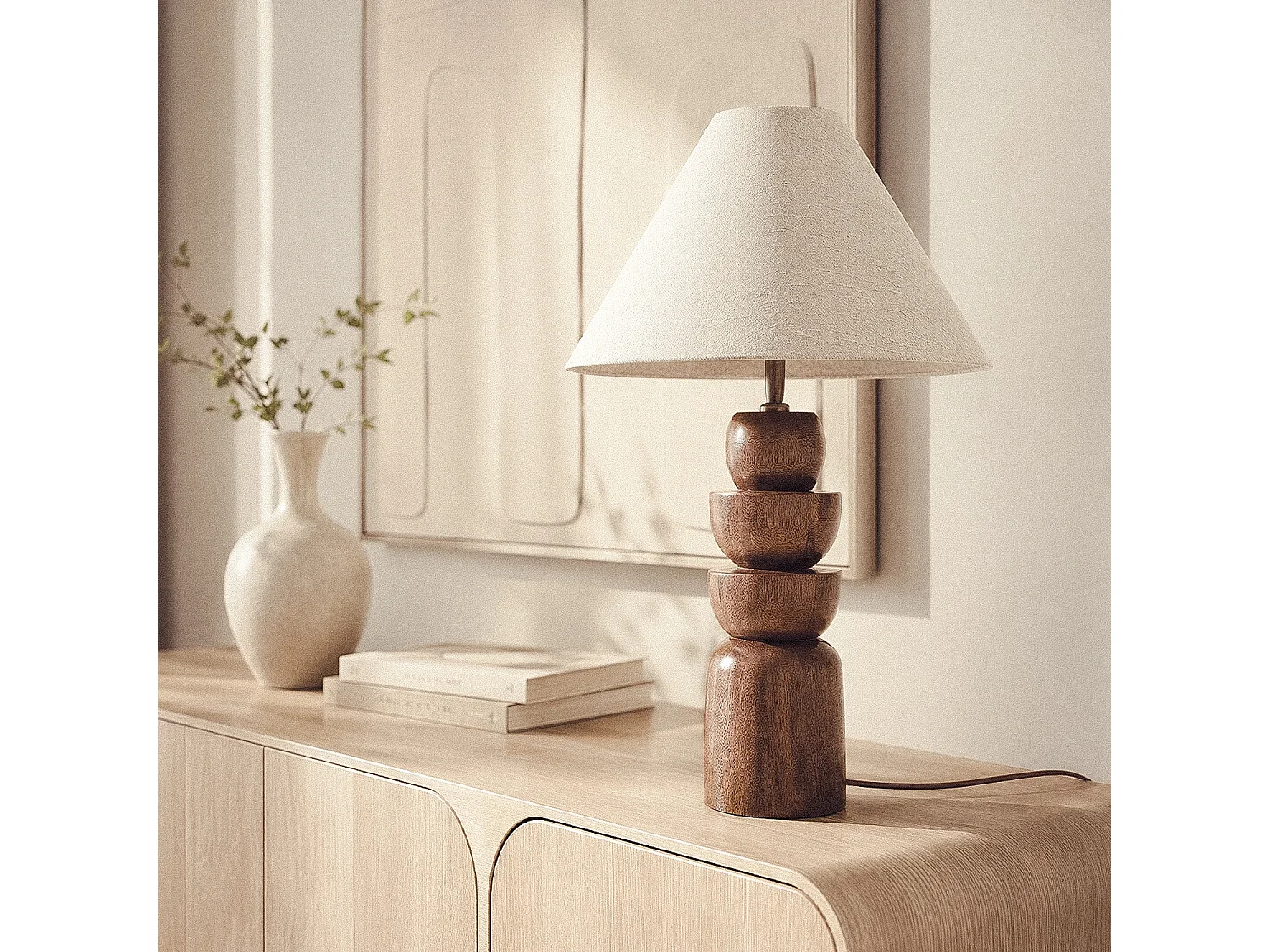 Lámpara de Mesa Madera Adah ILUZZIA Beige