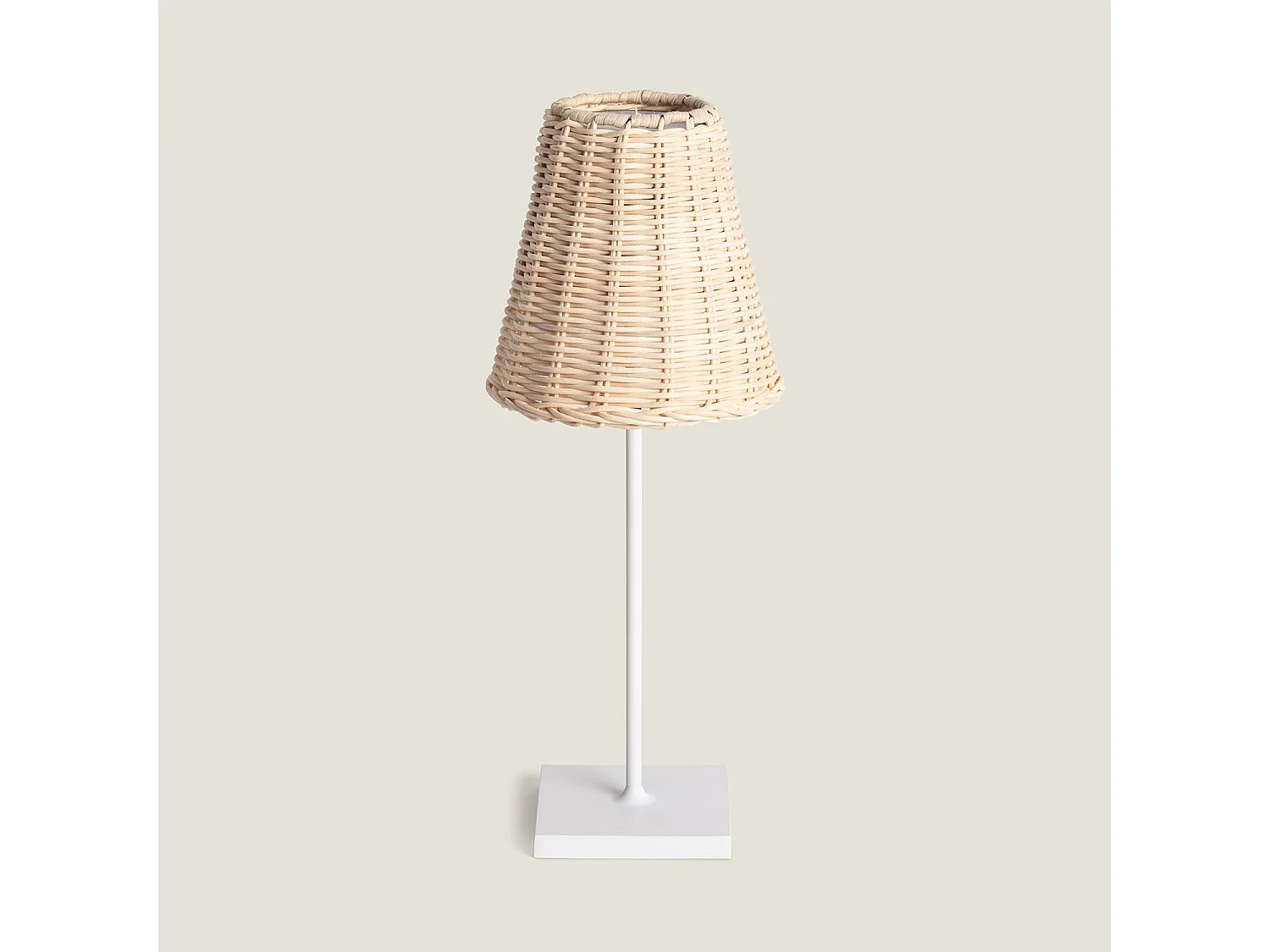 Lámpara de Mesa LED Portátil Exterior con Batería USB Recargable Aluminio y Ratán Medinilla Blanco