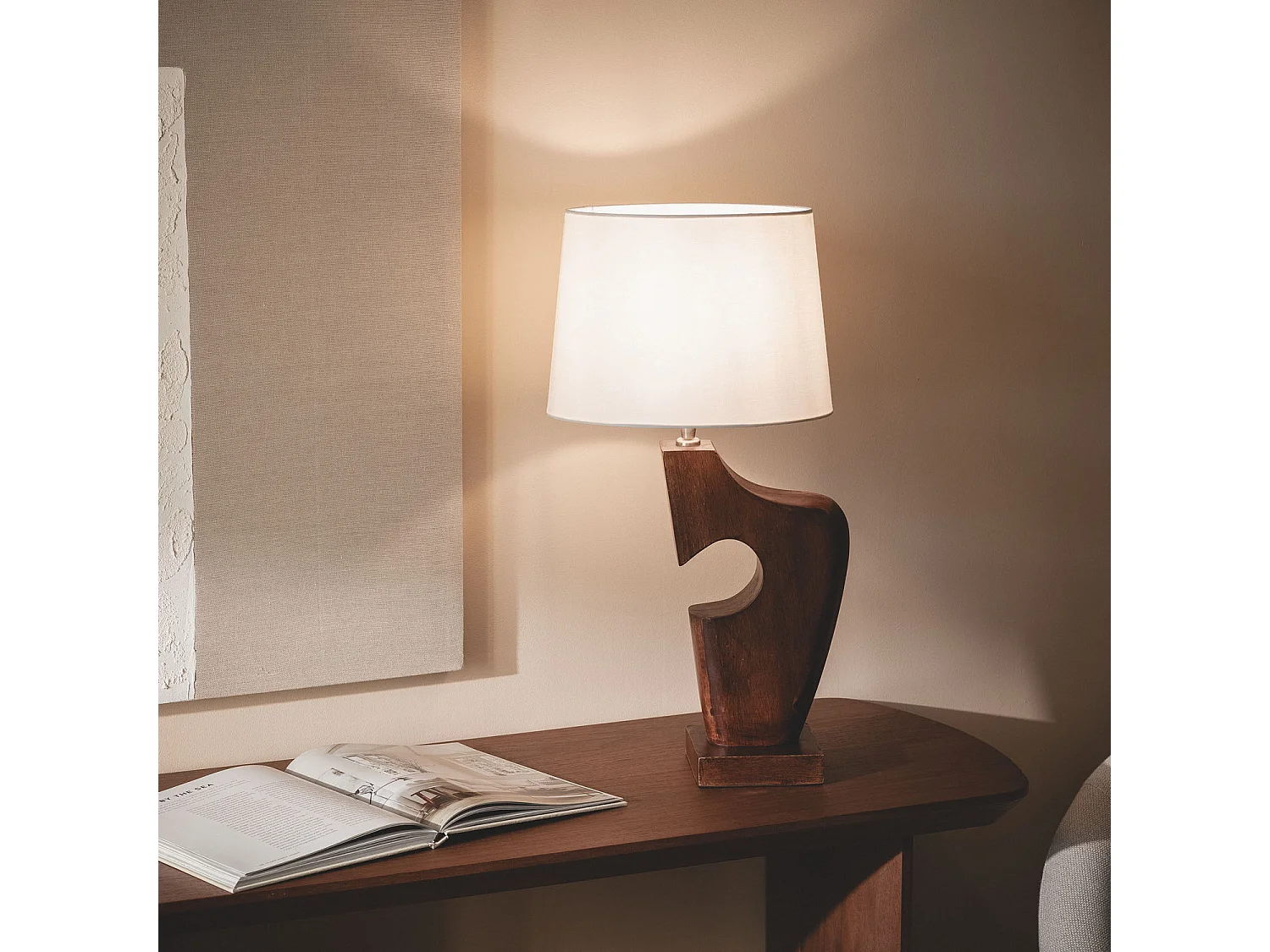 Lámpara de Mesa Madera Hunar IV ILUZZIA Blanco