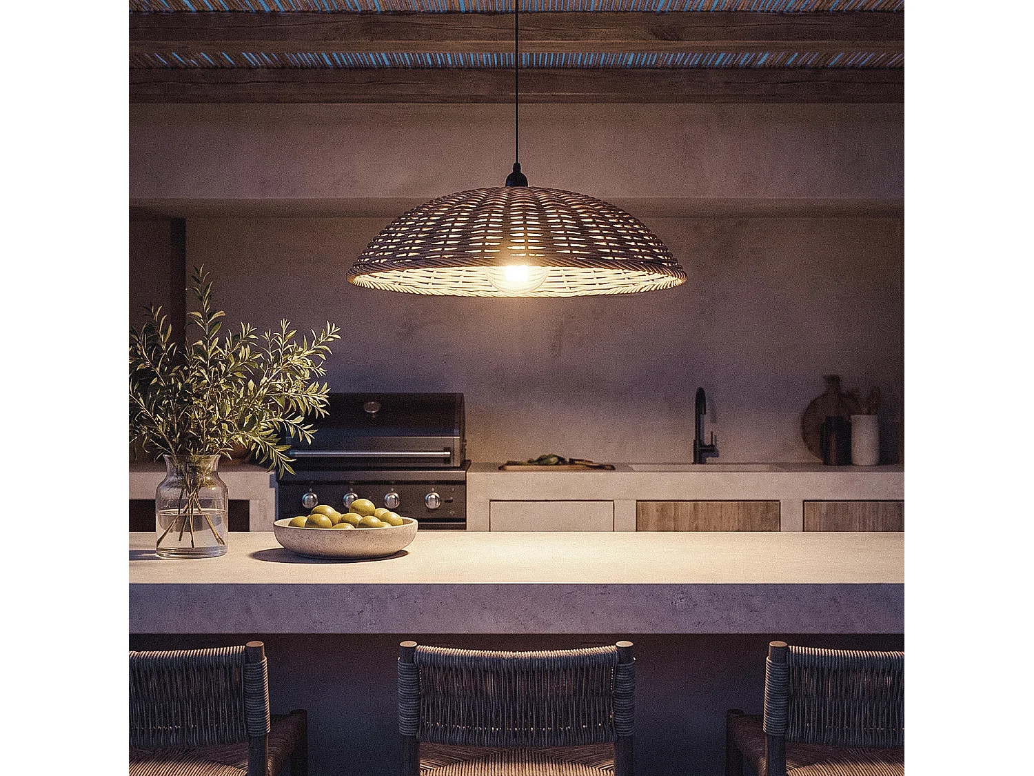 Lámpara Colgante Exterior Efecto Ratán Léa Drom Natural 590 mm