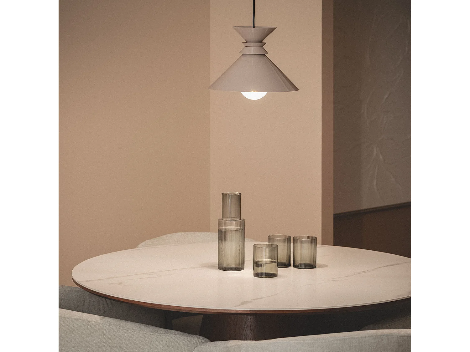 Lampada a Sospensione Metallo Rattota Beige