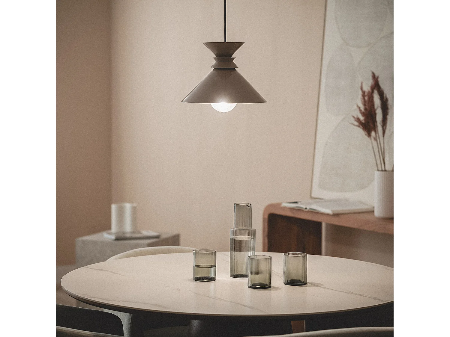 Lampada a Sospensione Metallo Rattota Beige