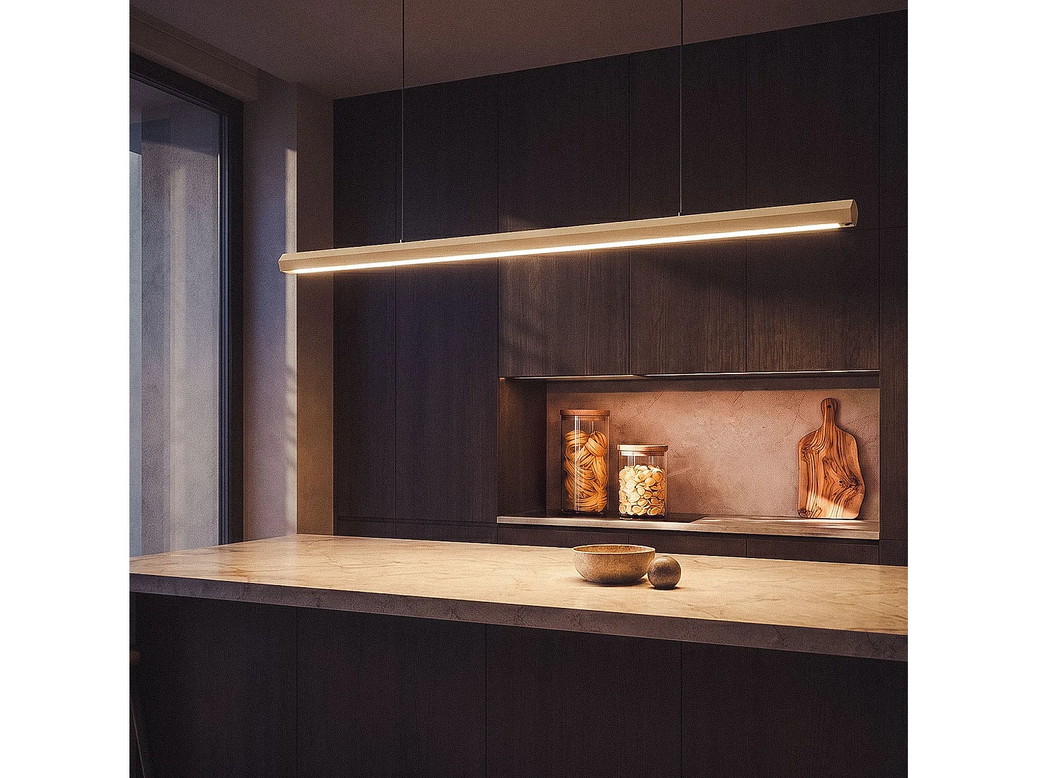 Lámpara Colgante Lineal LED 42W Aluminio Blanco Seleccionable Iluminación Doble Cara Funky Kool Beige Seleccionable (Cálido-Neutro) 2700K - 3500K - 4000K