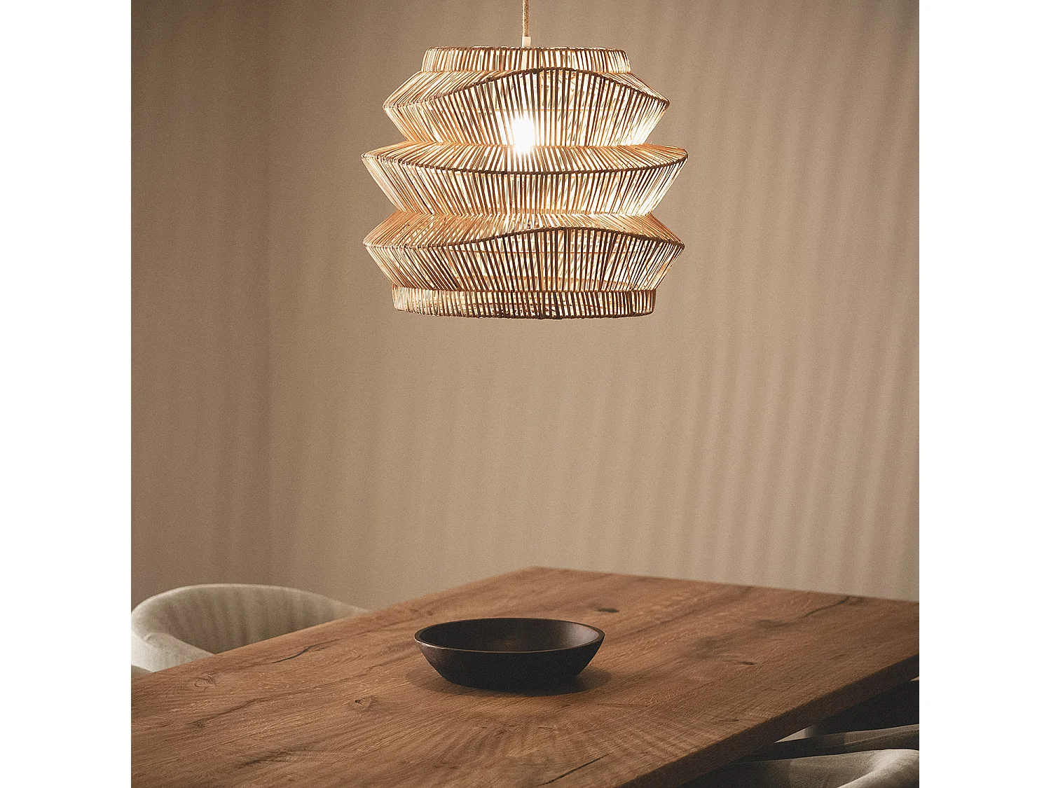 Lámpara Colgante Ratán Asha Ø500 mm ILUZZIA Textil Natural